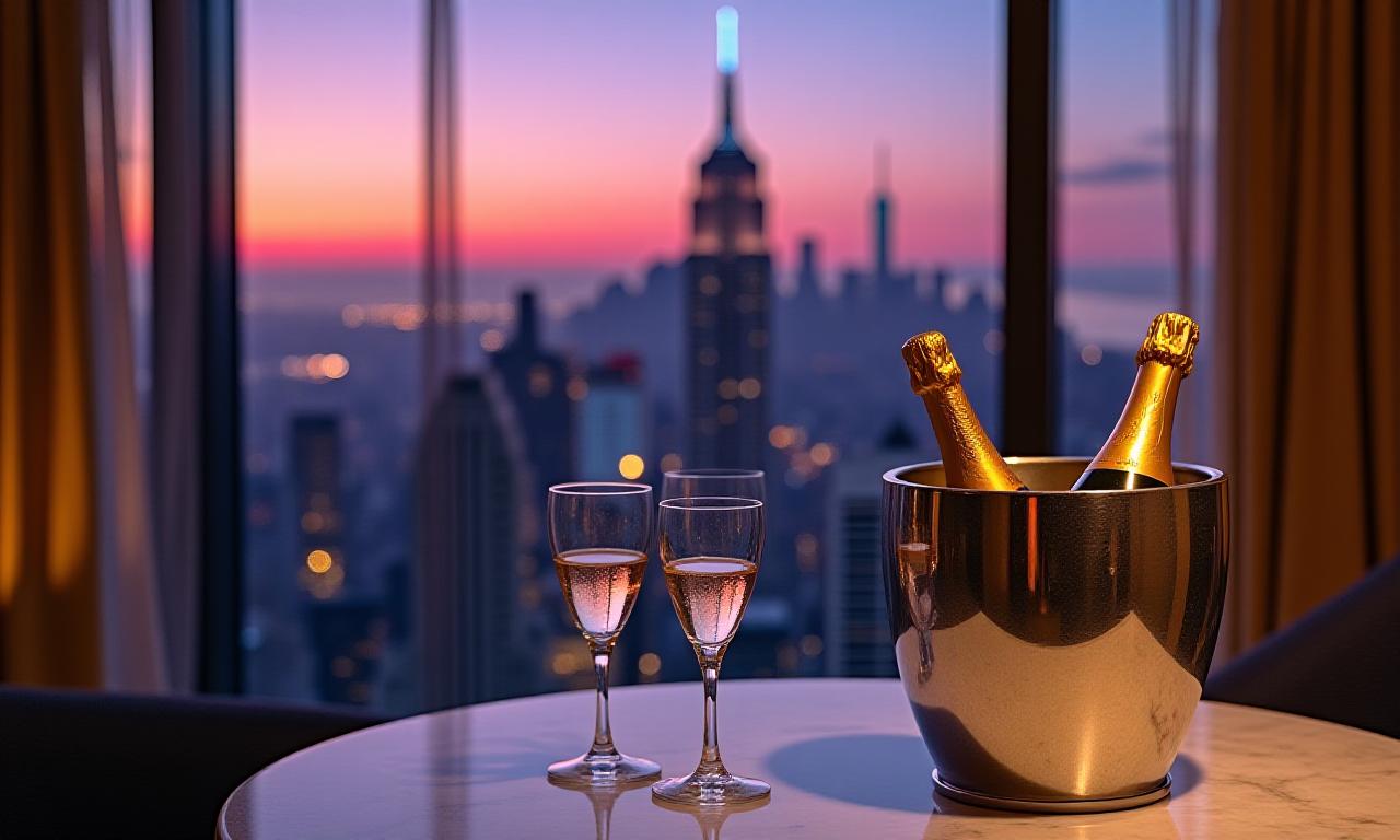 Luxury hotel suite with champagne