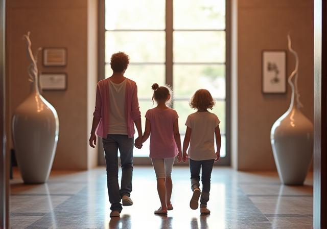 Family enjoying the hotel lobby